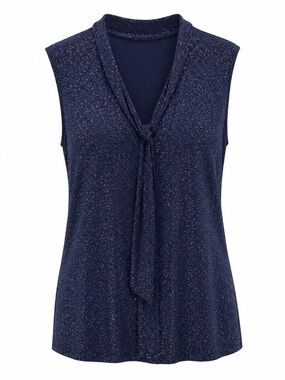 PerSeption Women Plus Size 1X Sparkling Navy Sleeveless Blouse New
